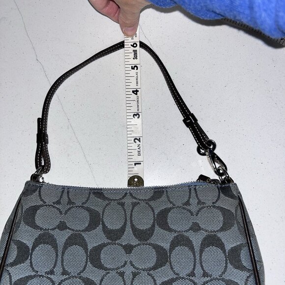 Vintage Coach Signature Demi Mini Hand Bag Blue Canvas Leather H4.8"×W8" 6094 - Picture 9 of 10